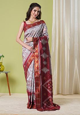 Grey Weaving Silk Saree Set