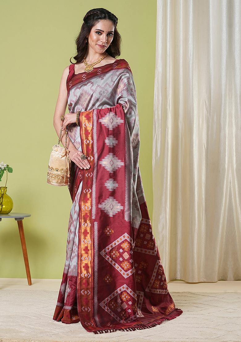 Grey Weaving Silk Saree Set