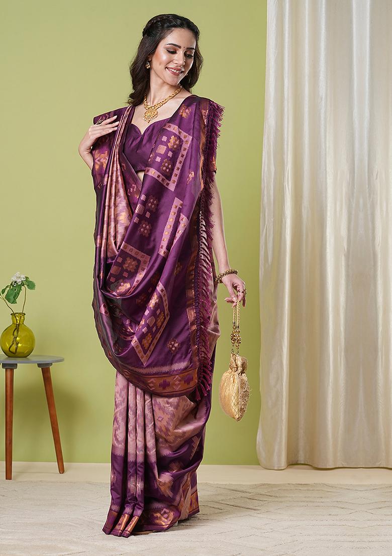 Wine Weaving Silk Saree Set