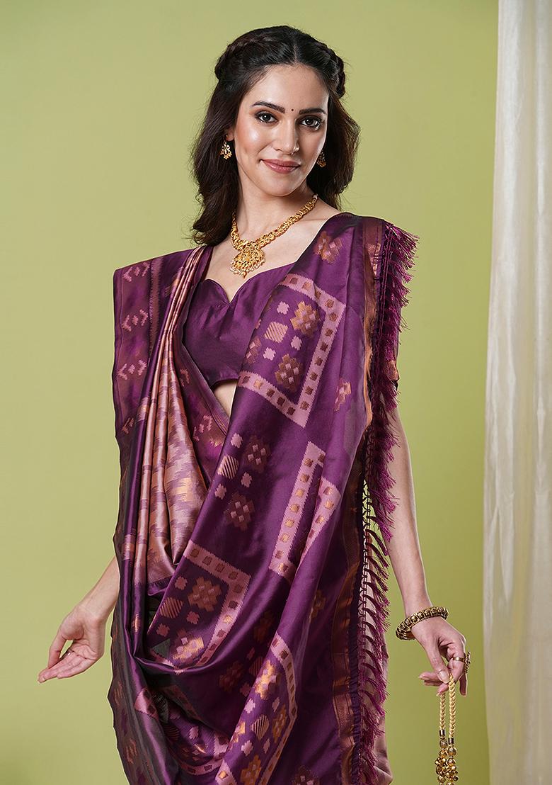 Wine Weaving Silk Saree Set