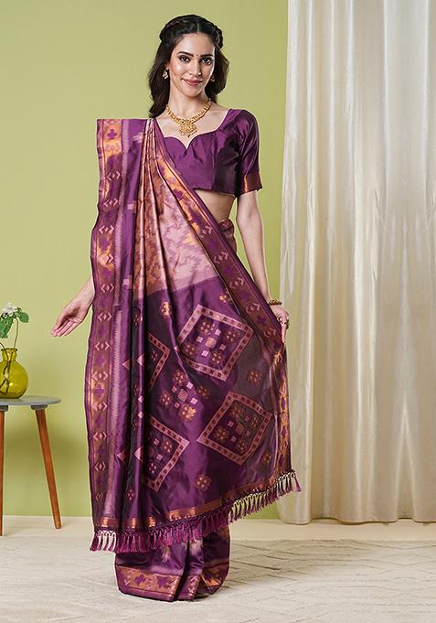 Wine Weaving Silk Saree Set