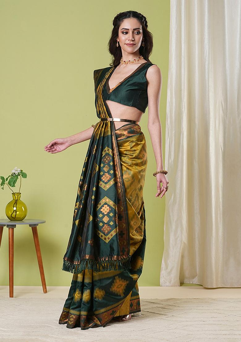 Mustard Weaving Silk Saree Set