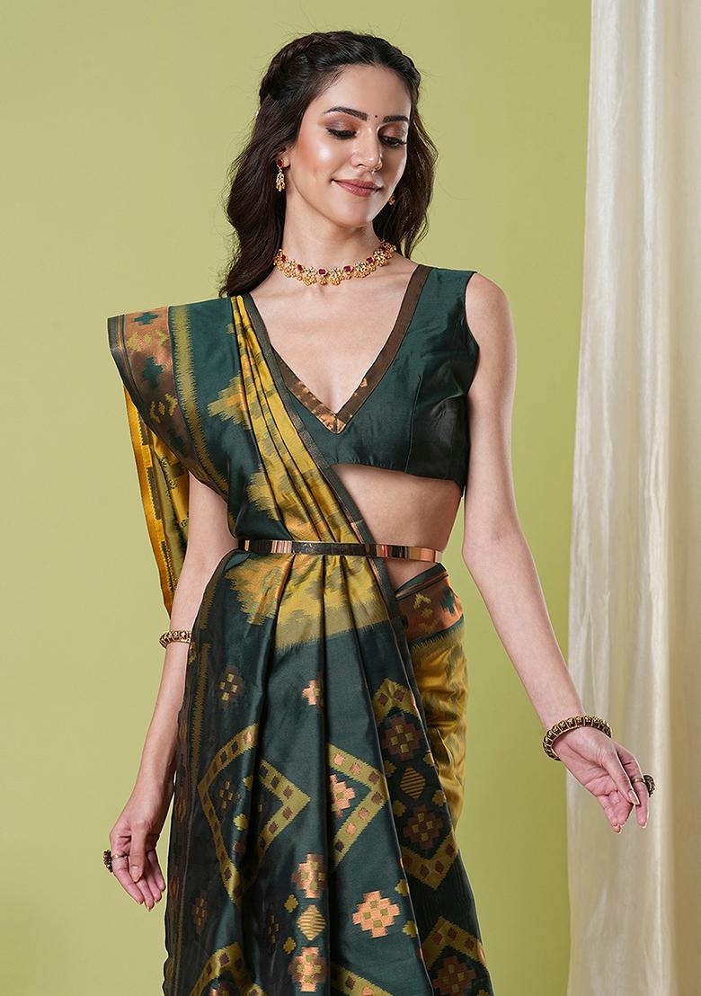 Mustard Weaving Silk Saree Set