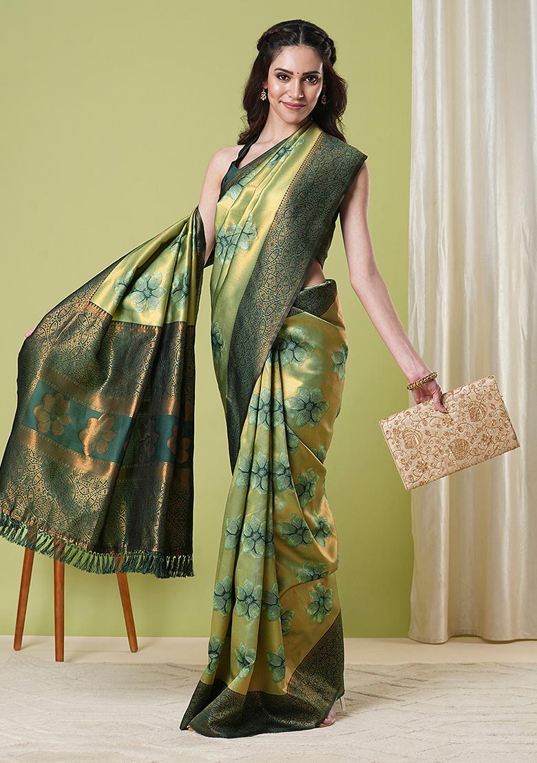 Green Zari Woven Silk Saree Set