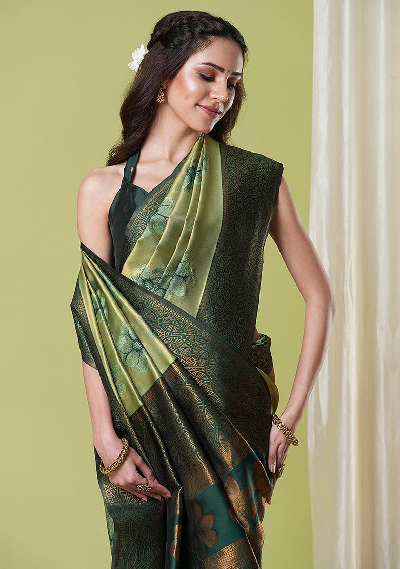Green Zari Woven Silk Saree Set