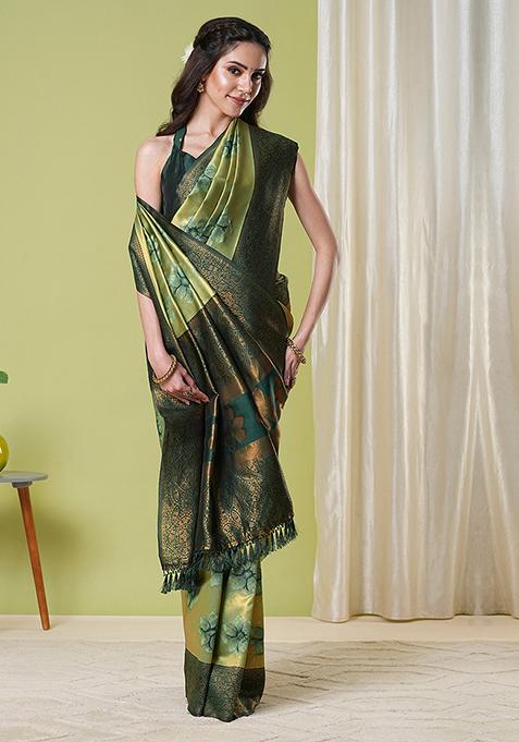 Green Zari Woven Silk Saree Set