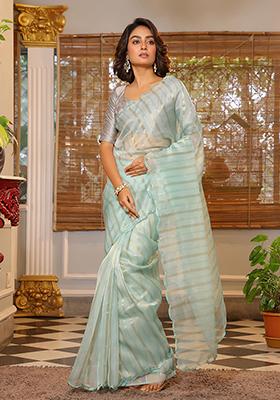 Sea Green Sequin Work Organza Saree Set