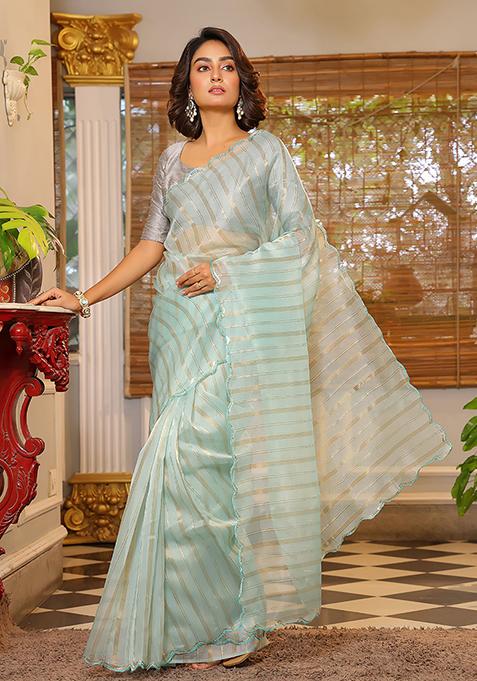 Sea Green Sequin Work Organza Saree Set