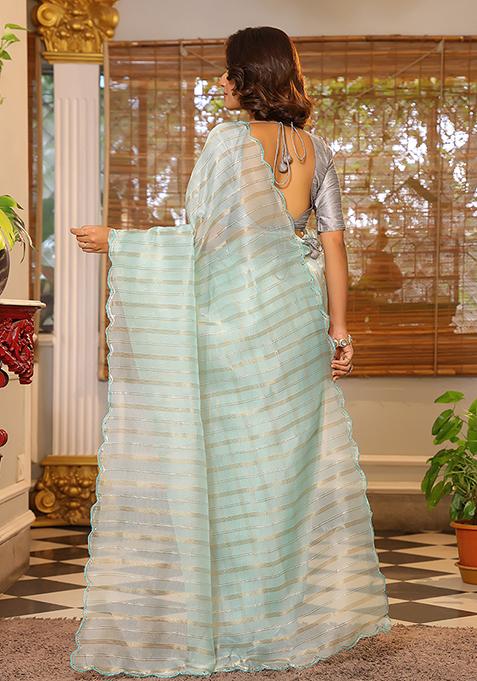 Sea Green Sequin Work Organza Saree Set