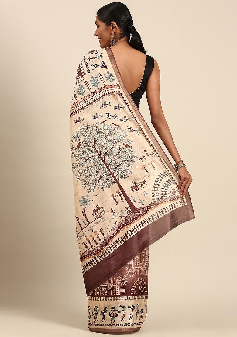 Maroon Abstract Print Cotton Saree Set