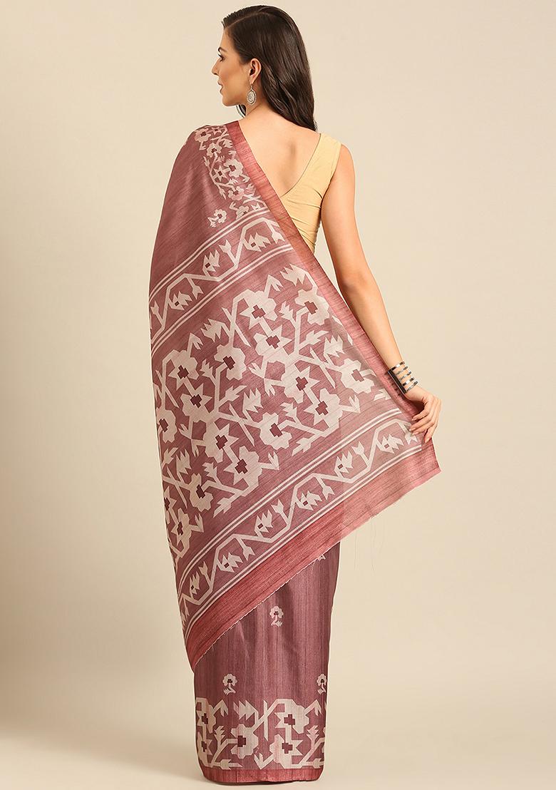 Pink Abstract Print Cotton Saree Set