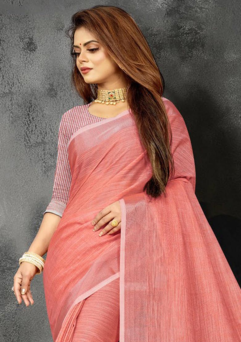 Red Abstract Print Poly Blend Saree Set