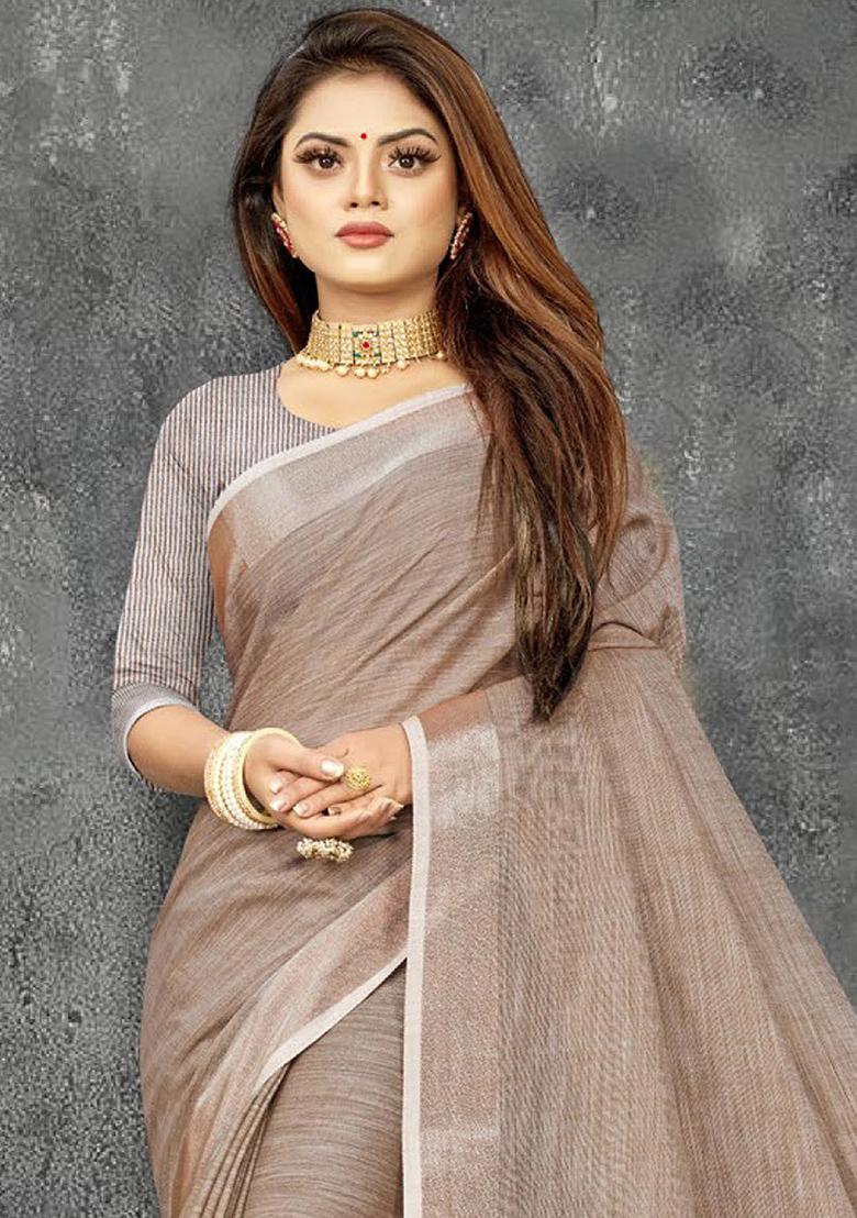 Mauve Abstract Print Poly Blend Saree Set