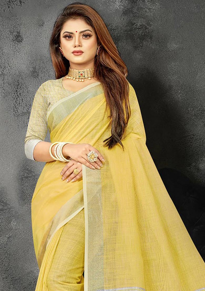 Yellow Abstract Print Poly Blend Saree Set