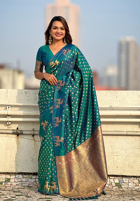 Green Zari Woven Silk Saree Set