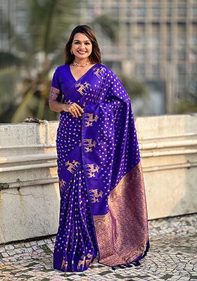 Violet Zari Woven Silk Saree Set