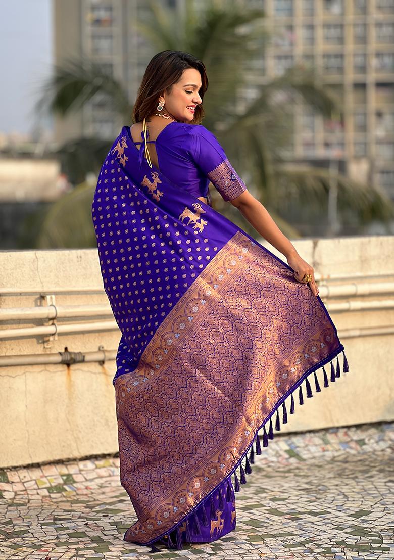 Violet Zari Woven Silk Saree Set