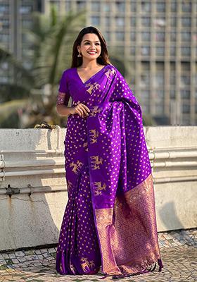 Purple Zari Woven Silk Saree Set