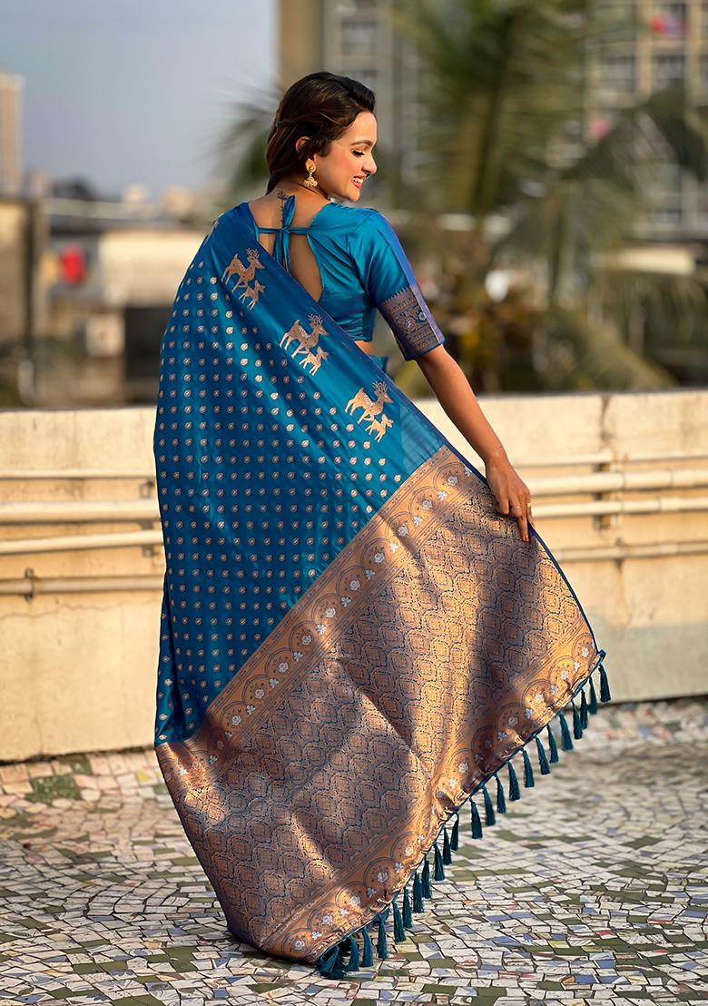 Blue Zari Woven Silk Saree Set