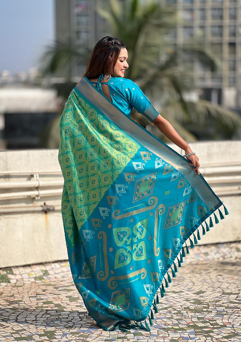 Sea Green Zari Woven Silk Saree Set