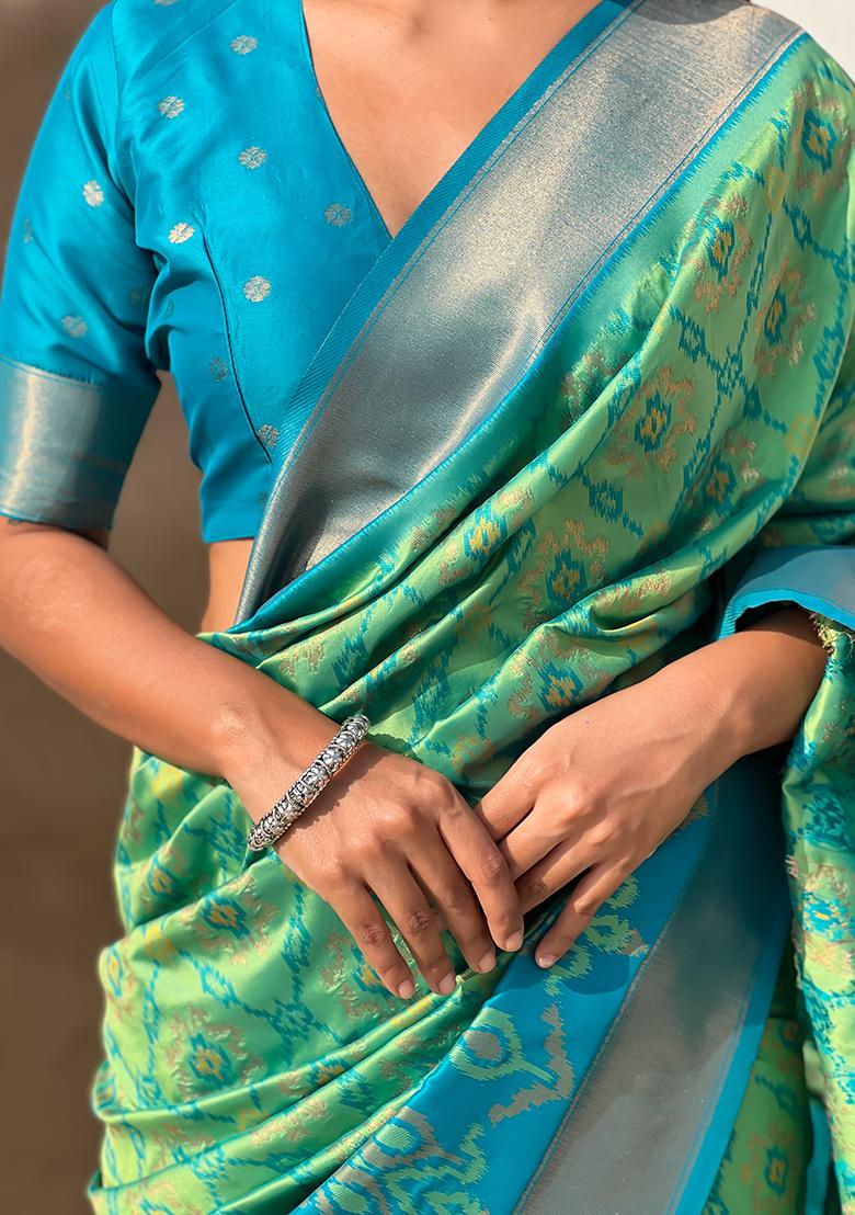 Sea Green Zari Woven Silk Saree Set
