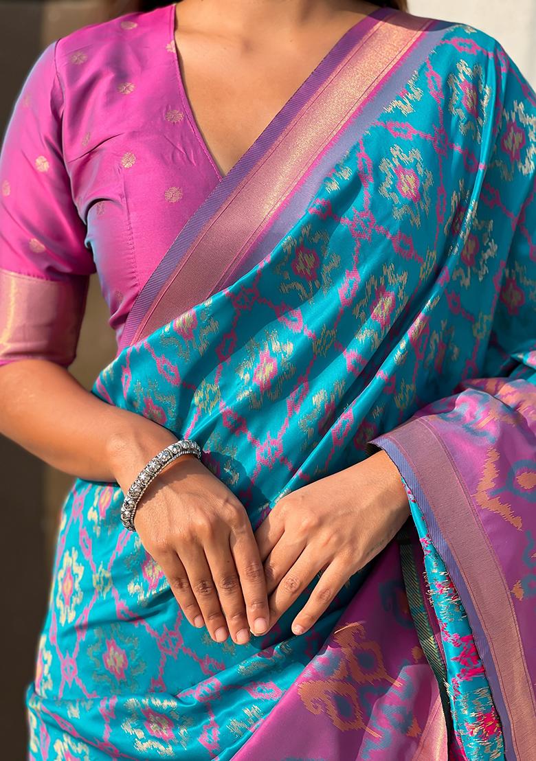 Blue Zari Woven Silk Saree Set