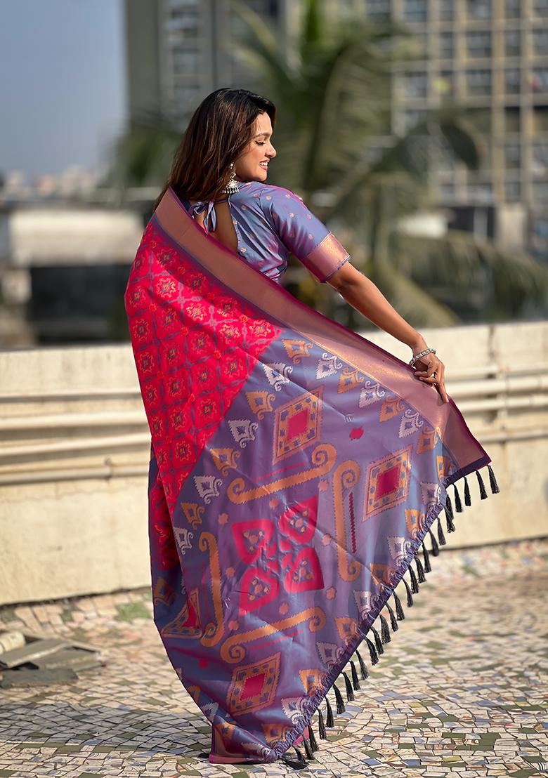 Pink Zari Woven Silk Saree Set