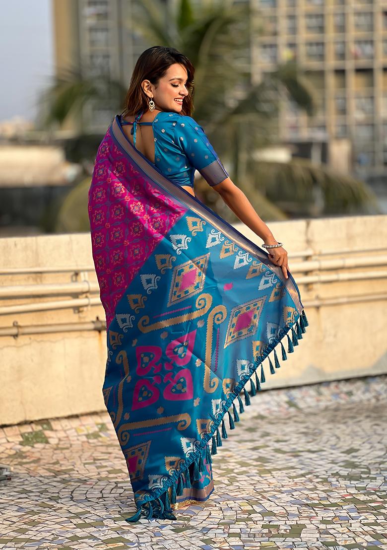 Purple Zari Woven Silk Saree Set