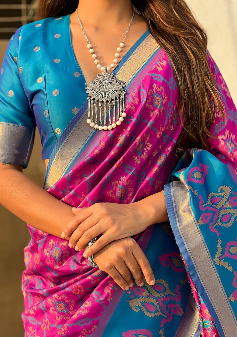 Purple Zari Woven Silk Saree Set