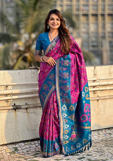 Purple Zari Woven Silk Saree Set