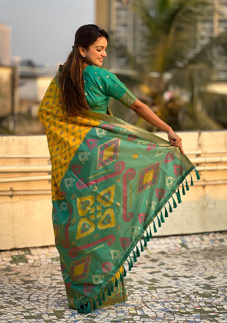 Mustard Zari Woven Silk Saree Set