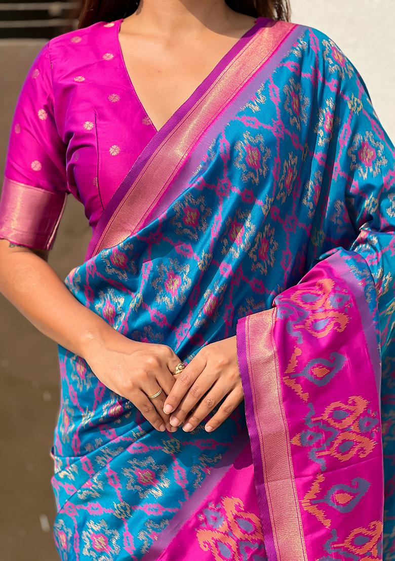 Blue Zari Woven Silk Saree Set