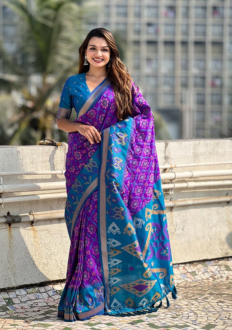 Lavender Zari Woven Silk Saree Set