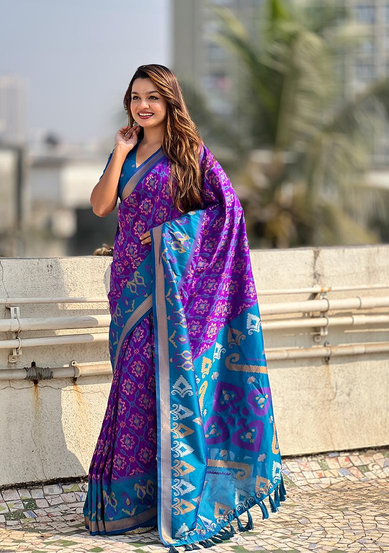 Lavender Zari Woven Silk Saree Set