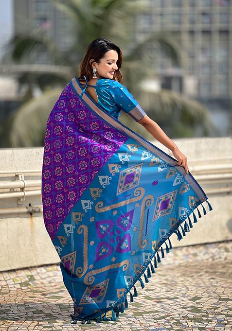 Lavender Zari Woven Silk Saree Set