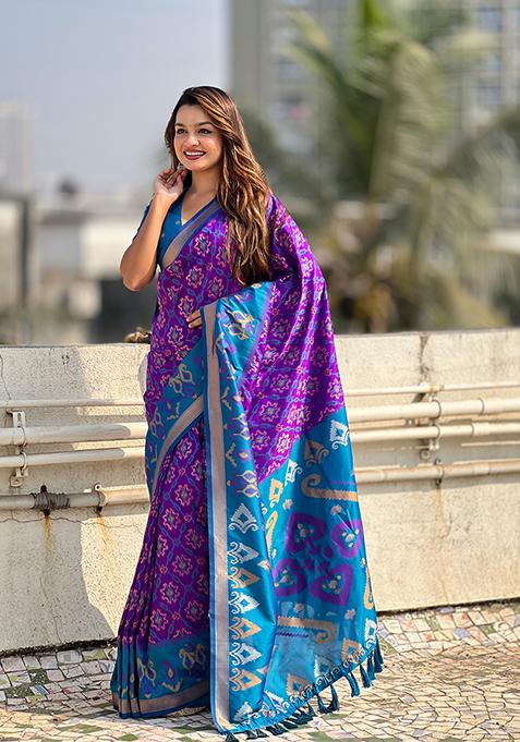 Lavender Zari Woven Silk Saree Set