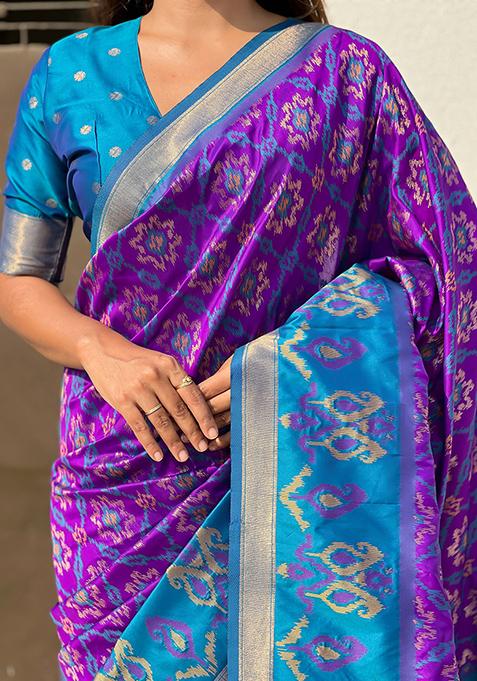 Lavender Zari Woven Silk Saree Set