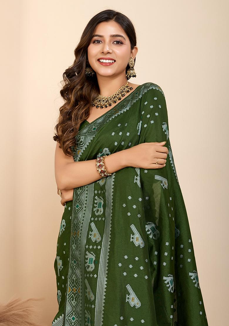 Green Zari Woven Silk Saree Set