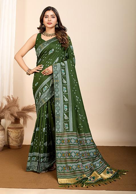 Green Zari Woven Silk Saree Set