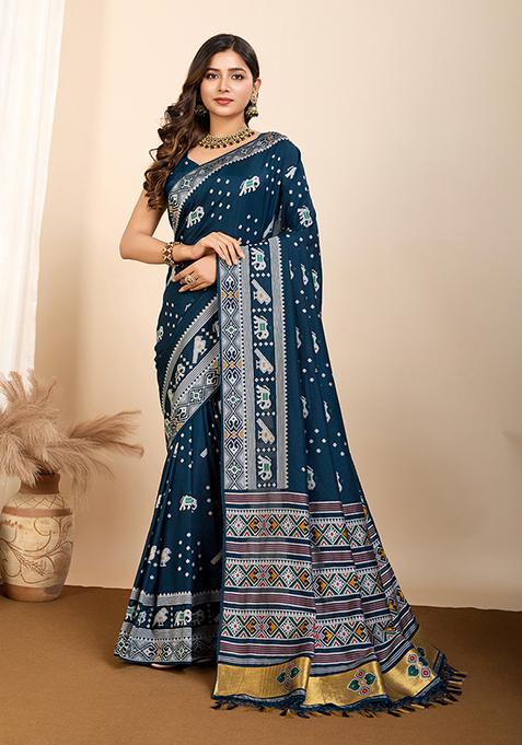 Blue Zari Woven Silk Saree Set