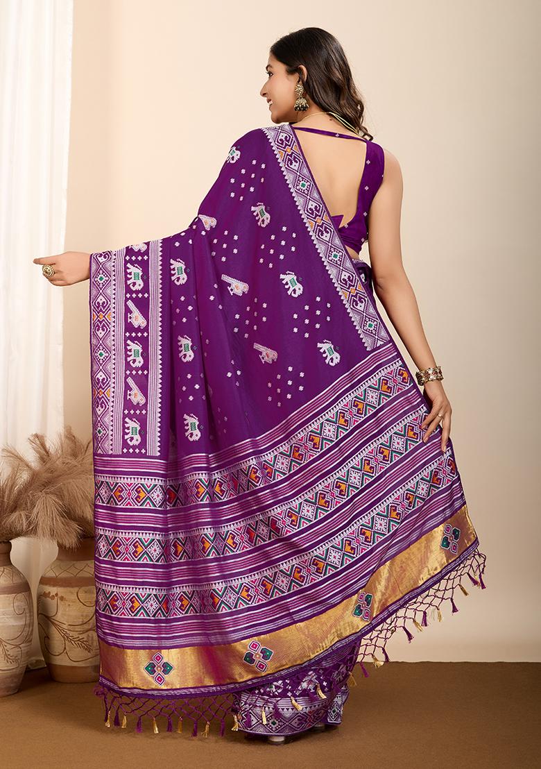 Purple Zari Woven Silk Saree Set