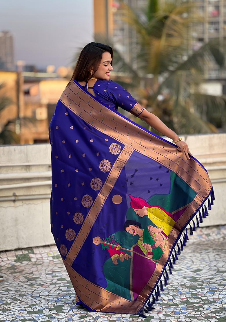 Blue Zari Woven Silk Saree Set