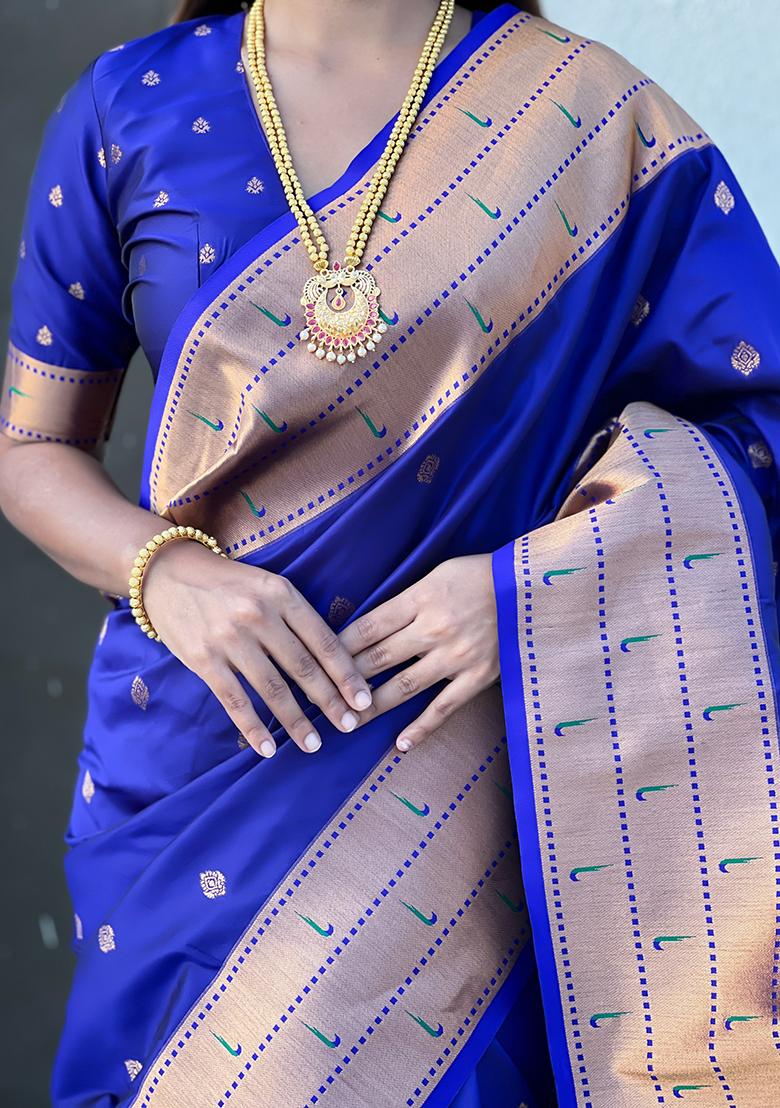 Blue Zari Woven Silk Saree Set
