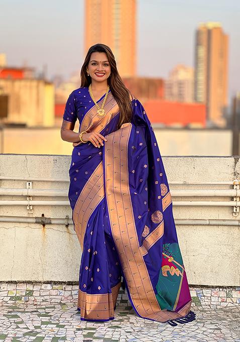 Blue Zari Woven Silk Saree Set