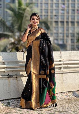 Black Zari Woven Silk Saree Set