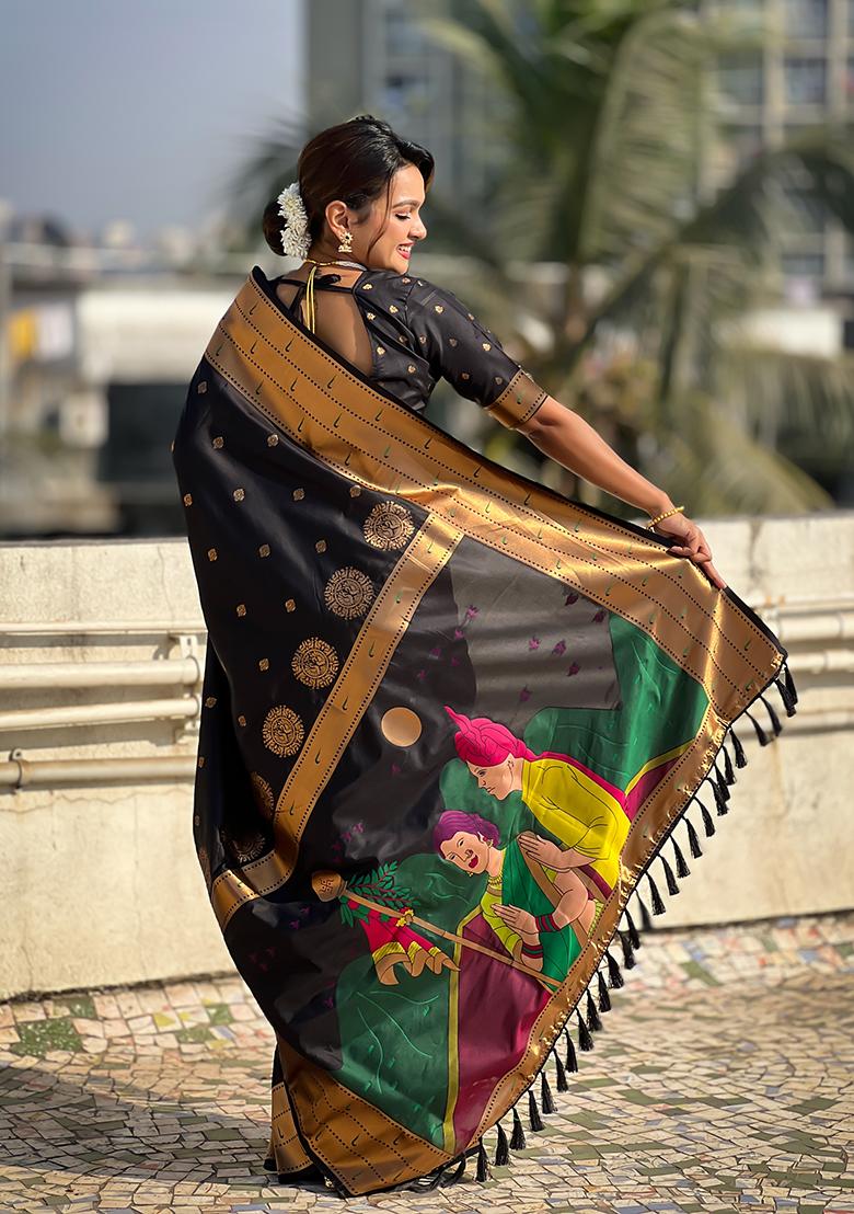 Black Zari Woven Silk Saree Set