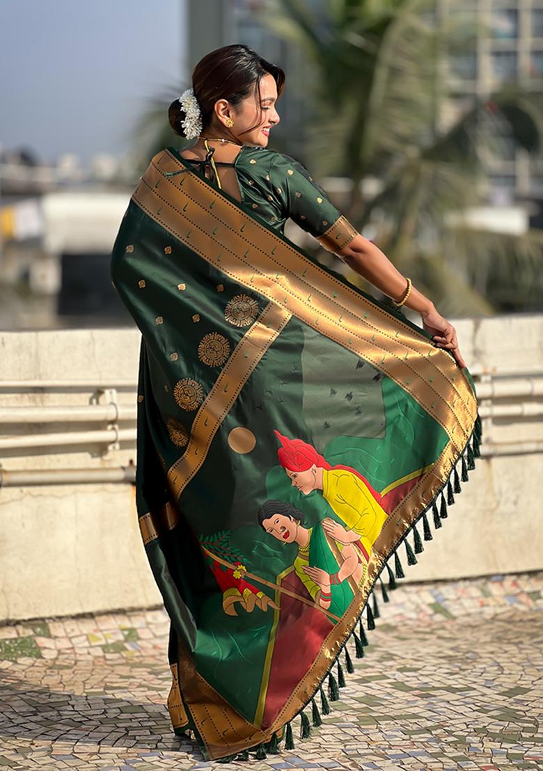 Green Zari Woven Silk Saree Set