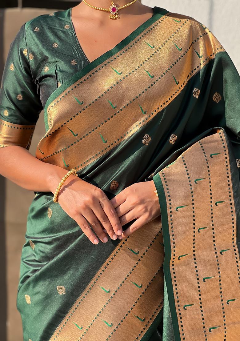 Green Zari Woven Silk Saree Set
