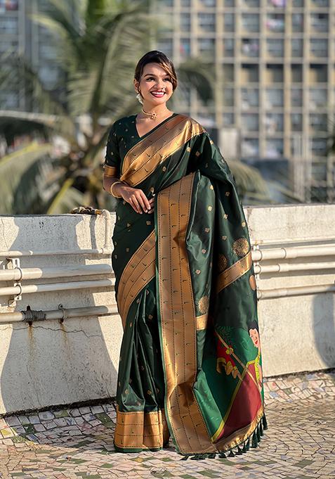 Green Zari Woven Silk Saree Set