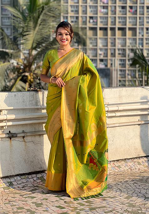 Green Zari Woven Silk Saree Set